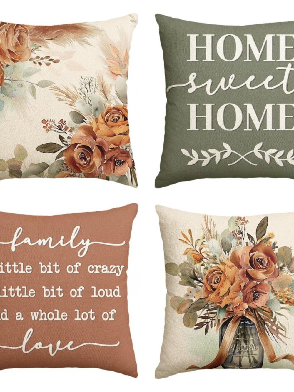 Spring Home Sweet Home Terracotta Sage Throw Pillow Covers, 18 x 18 Inch
